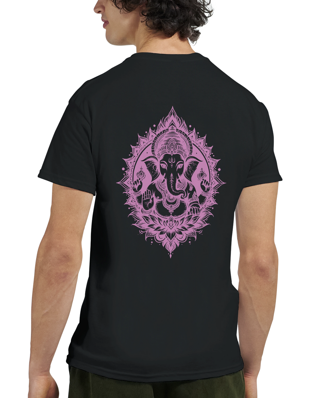 Black t-shirt with a pink Ganesha print