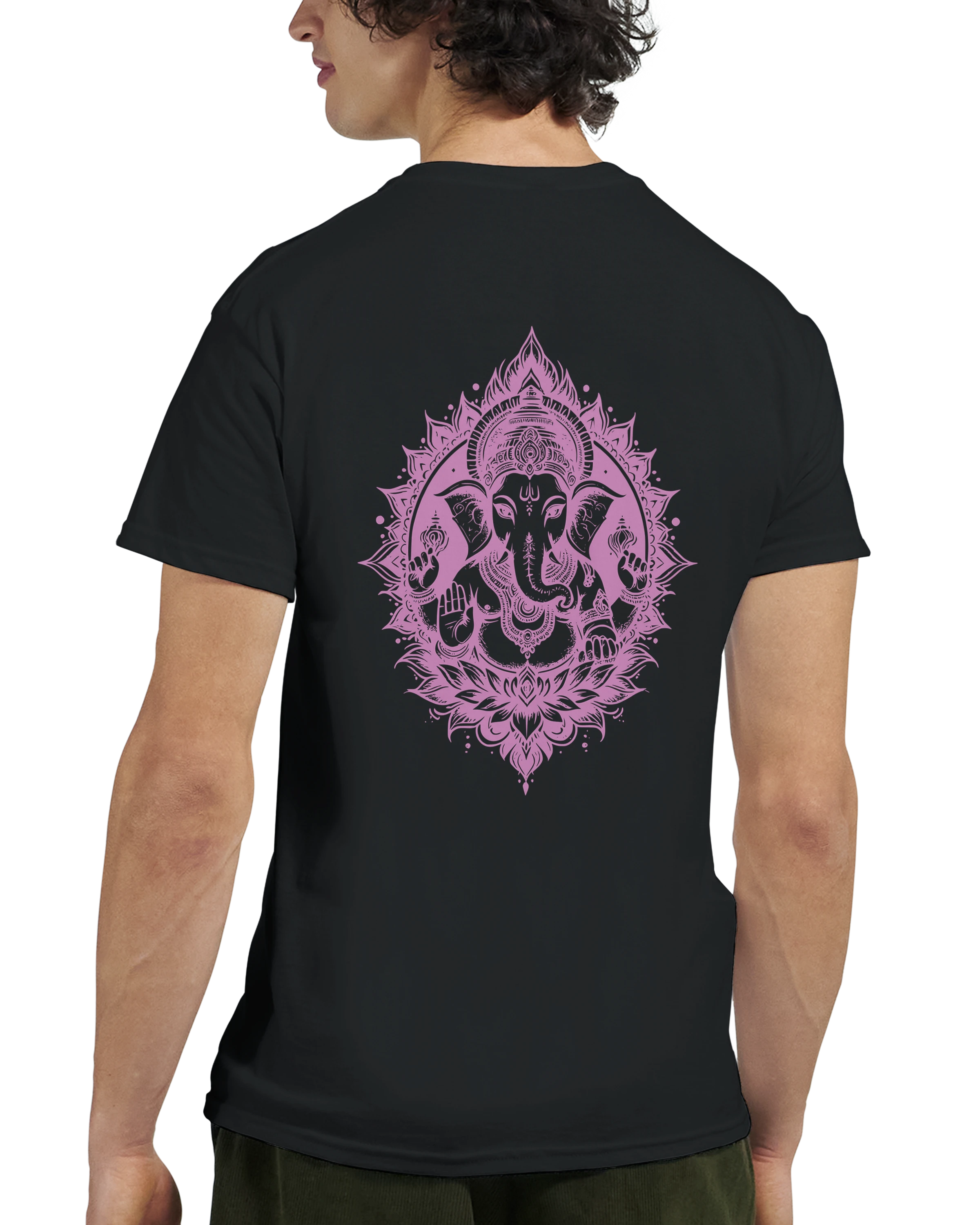 Black t-shirt with a pink Ganesha print