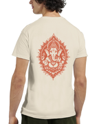 Beige t-shirt with an Orange Ganesha print on the back